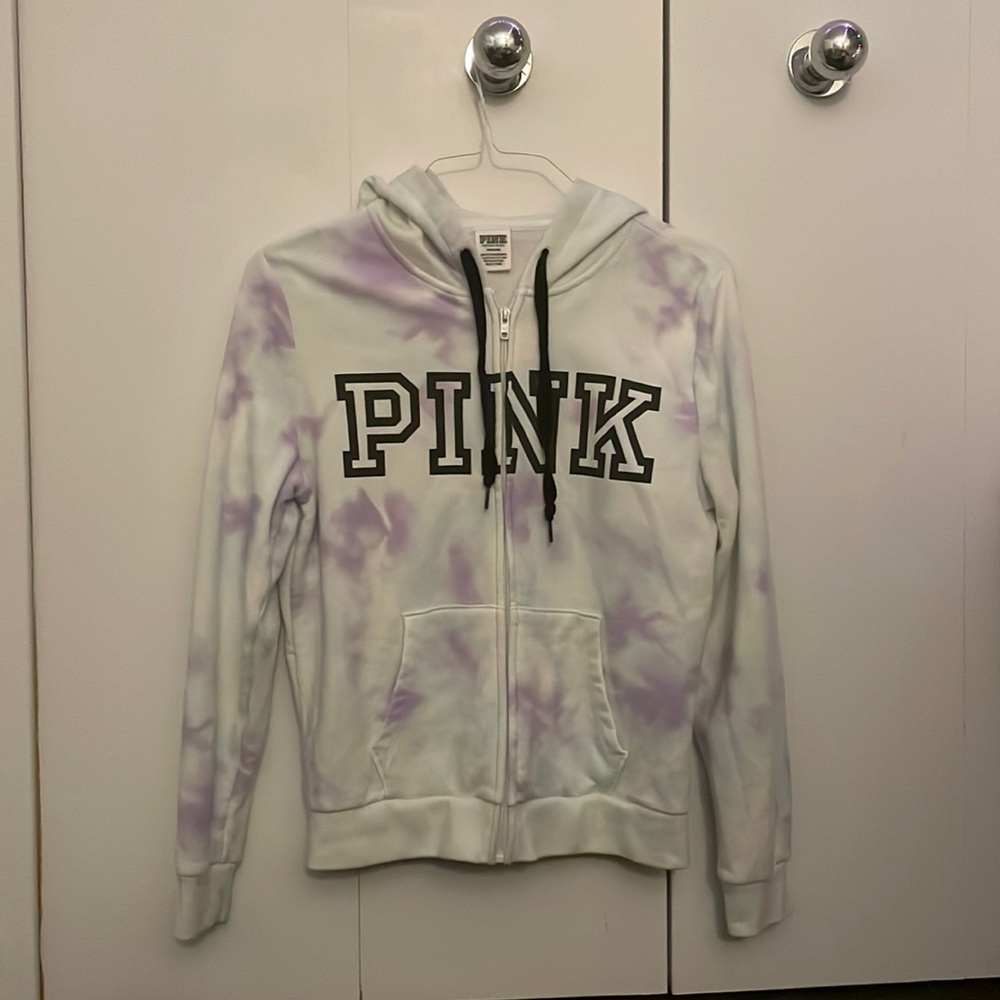 PINK tye-dye zip up hoodie